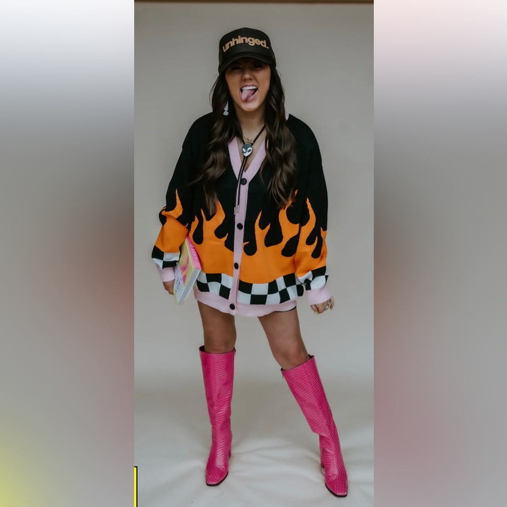 Emy Ave Sk8r Girl Cardigan S/M Flames and Checkerboard